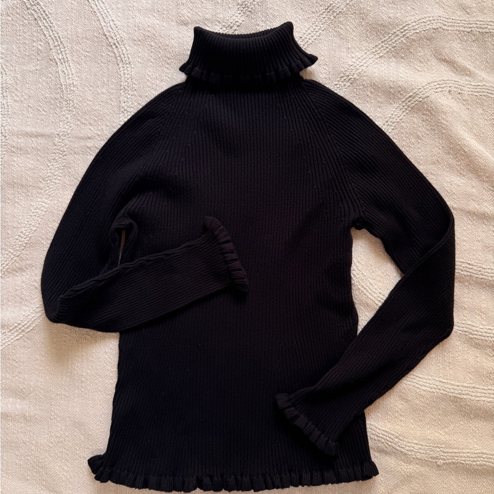 Black Lettuce Hem Cute Layering Turtleneck Blouse